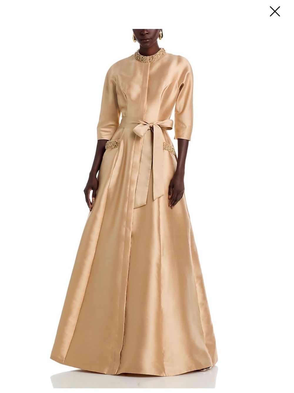 Teri Jon Gold Satin Maxi Gown with Jeweled Collar / Mother of the bride dress